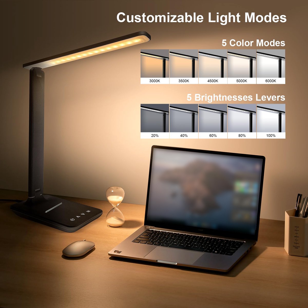 Bureaulamp LED Touch 5 Lichtstanden