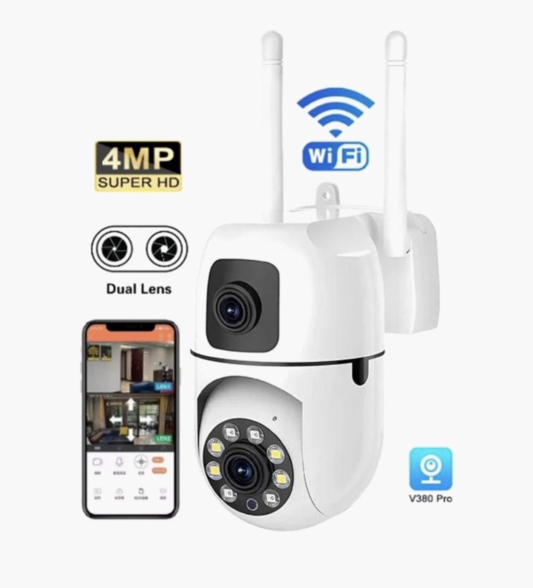 Beveiligingscamera Voor Buiten en Binnen - 360° Draaibare Camera met Nachtzicht - 4MP Dubbele Lens - Bewegingsdetectie & Alarm - WiFi - Tweerichtingsaudio - Camerabewaking