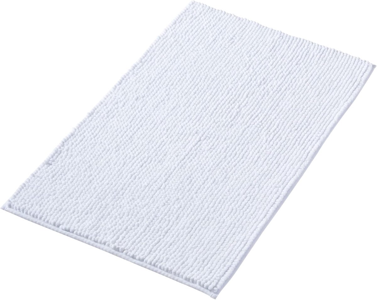Famanu - Badmat Anti-Slip av soft Chenille | Super absorberend en machinewasbaar | Te combineren als badmat set | Voor de badkamer, douche, bad of als WC mat | Wit – 40x60 cm