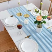 Allecto Premium - Tafelkleed en tafelloper van chiffon - Tafeldecoratie - Blauw - 70 x 300 cm