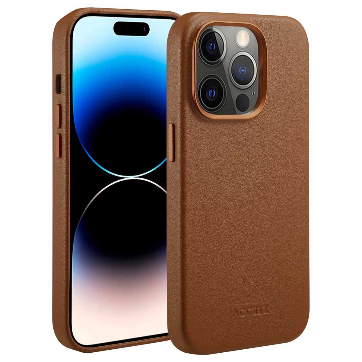 Accezz Hoesje Geschikt voor iPhone 14 Pro Hoesje - Accezz Geschikt voor MagSafe Leather Backcover - bruin