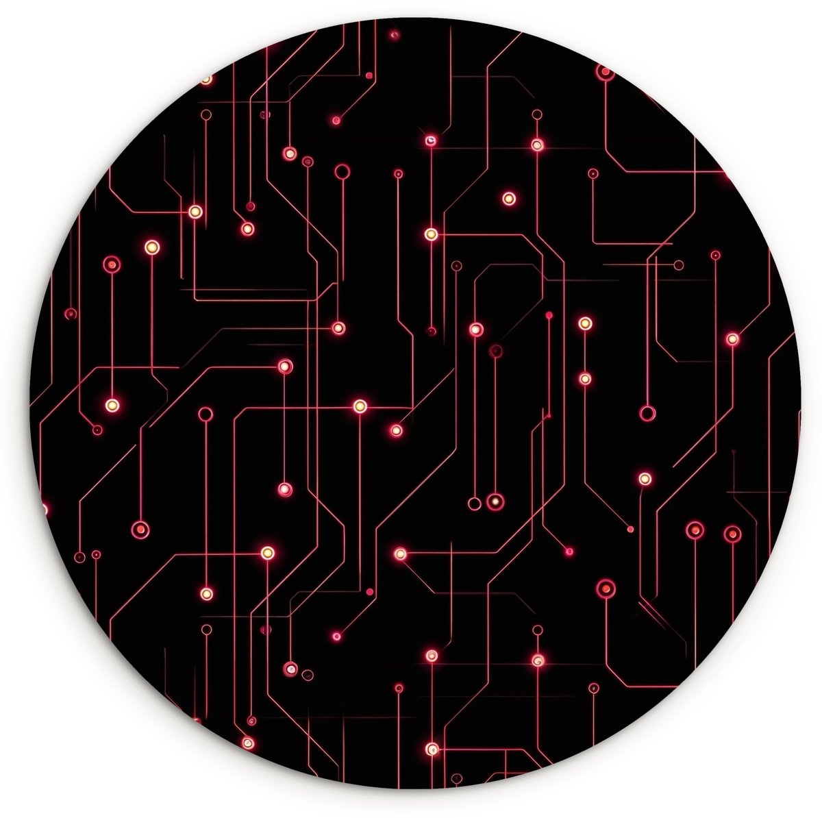 WallCircle Wandcirkel 140x140 cm - Muurcirkel Gaming - Lijnen - Netwerk - Stippen - Rood - Muurdecoratie woonkamer - Wanddecoratie slaapkamer - Kamer decoratie accessoires - Ronde schilderijen