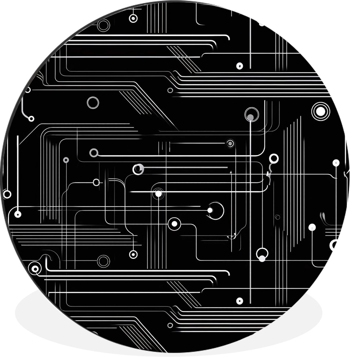 WallCircle Wandcirkel - Muurcirkel - Gaming - Abstract - Lijnen - Rondjes - Zwart - Aluminium - Dibond - 30x30 cm - Binnen en Buiten