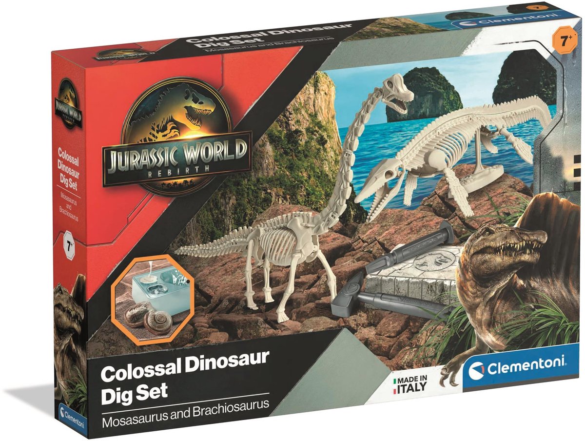 Clementoni - Jurassic World Rebirth - Dinosaurus opgraaf set - Mosasaurus & Brachiosaurus - Vanaf 7 jaar