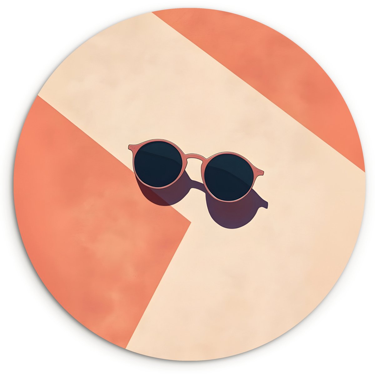 WallCircle Wandcirkel 140x140 cm - Muurcirkel Zonnebril - Schaduw - Oranje - Minimalistisch - Muurdecoratie woonkamer - Wanddecoratie slaapkamer - Kamer decoratie accessoires - Ronde schilderijen