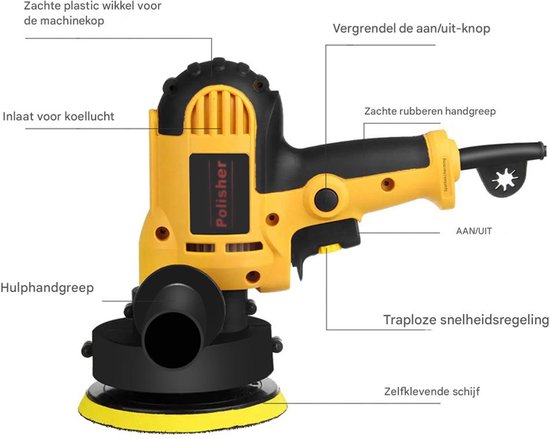 Polisseuse électrique 700 W – 6 disques de polissage – Polisseuse pour voiture à vitesse et poignée réglables – Machine à cirer pour voiture, sol, meubles et carrelages – Éponges de polissage et étui inclus