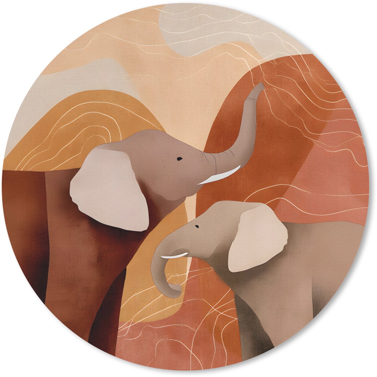 Muismat rond 50x50 cm - Mousepad Olifanten - Oranje - Abstract - Ronde muismatten