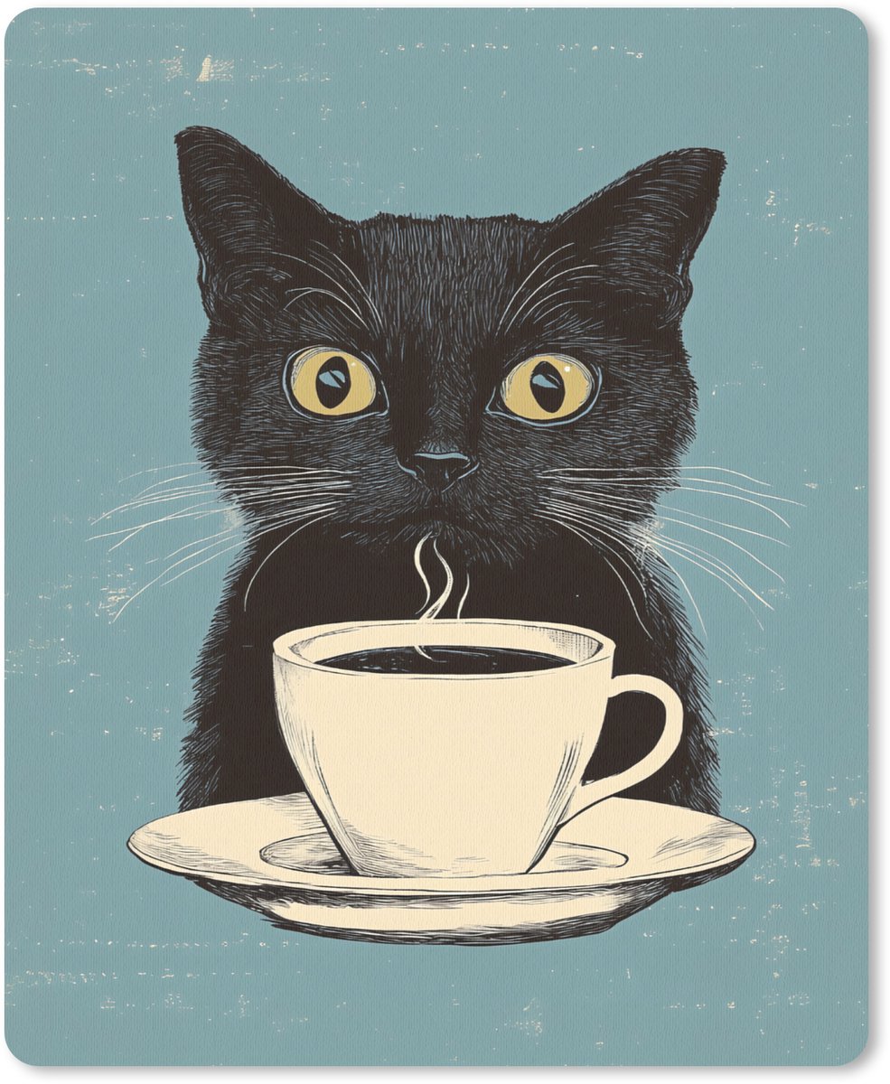 Muismat 19x23 cm - Mousepad Kat - Zwart - Koffie - Minimalistisch - Muismatten