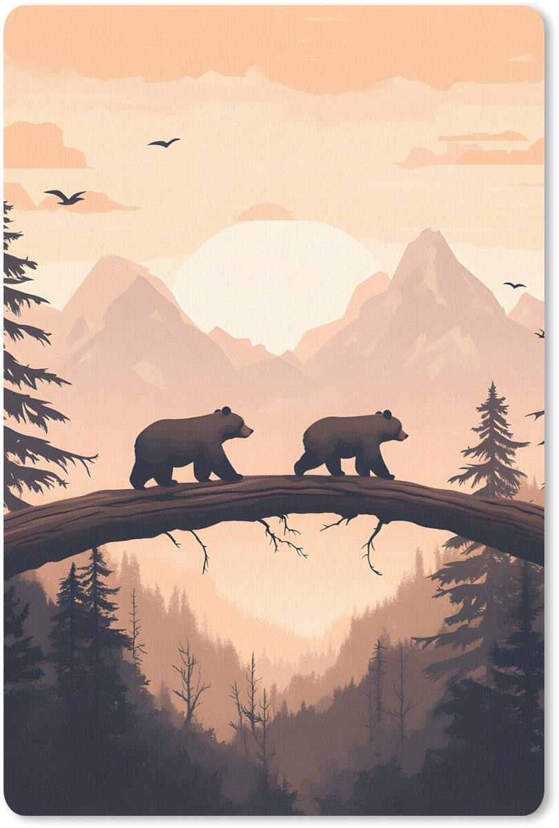 Muismat 18x27 cm - Mousepad Beren - Bomen - Landschap - Zonsondergang - Muismatten