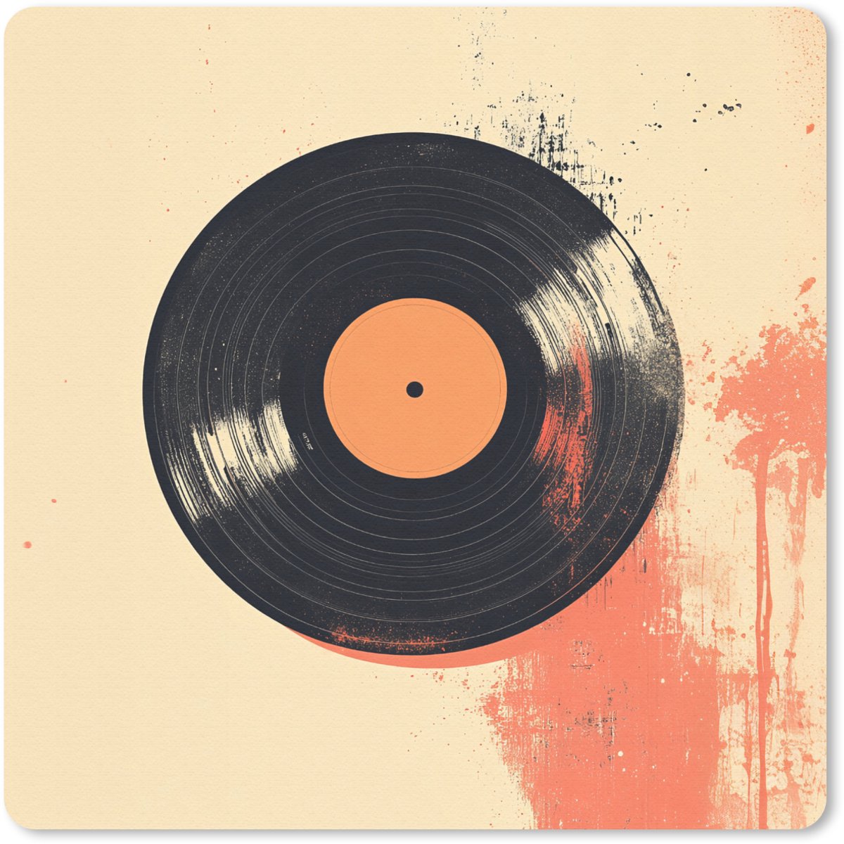 Muismat 20x20 cm - Mousepad Vinylplaat - Zwart - Verfspatten - Retro - Muismatten