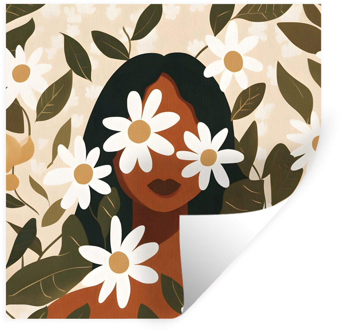 Muurstickers - Sticker Folie - Illustratie - Vrouw - Madeliefjes - Wit - 30x30 cm - Plakfo