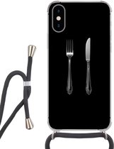 Telefoonhoesje Geschikt voor iPhone X - Vork - Mes - Zilver - Siliconen - Crossbody - Backcover met Koord - Telefoonhoesje met koord - Hoesje met touw Telefoonhoesje