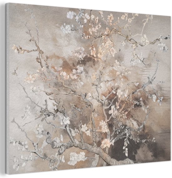 Panneau mural acoustique 100x70 cm - Peinture en Feutre Fleur d'amandier - Art - Van Gogh - Beige - Abstrait - Panneaux acoustiques - Décoration murale insonorisante - Isolation phonique salon - Décoration murale panneaux sonores