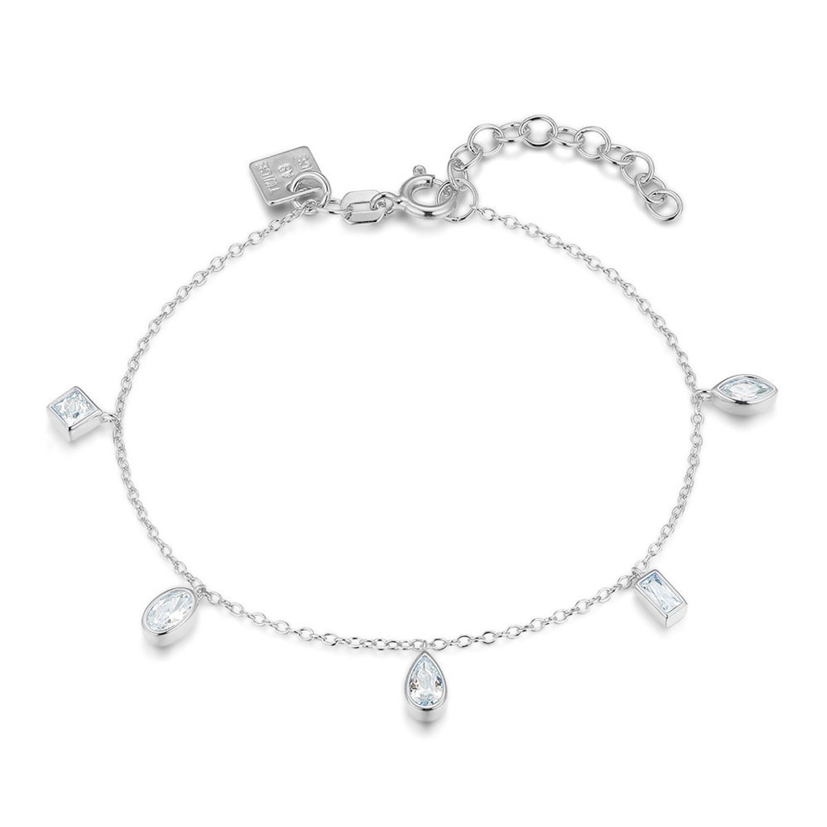 Twice As Nice Armband in zilver met verschillende vormen van stenen Zilverkleurig 16cm+3cm