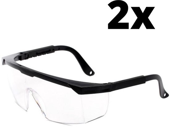 2x Veiligheidsbril Transparant - 2 STUKKS - Professioneel - LichtGewicht - Polycarbonaat - Vuurwerkbril - Beschermbril - Veiligheidbril - Veiligheid Bril - Oogbeschermer - Spatbril - Stofbril - Overzetbril - Aanspanbaar - 15 x 5.5 cm - (2)