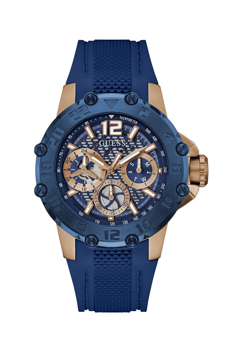 Guess Contender Kwarts Analoog Horloge Tweekleurig Kast: 100% Roestvrij Staal | Armband: 100% Siliconen 46 GW0640G2, GW0640G3