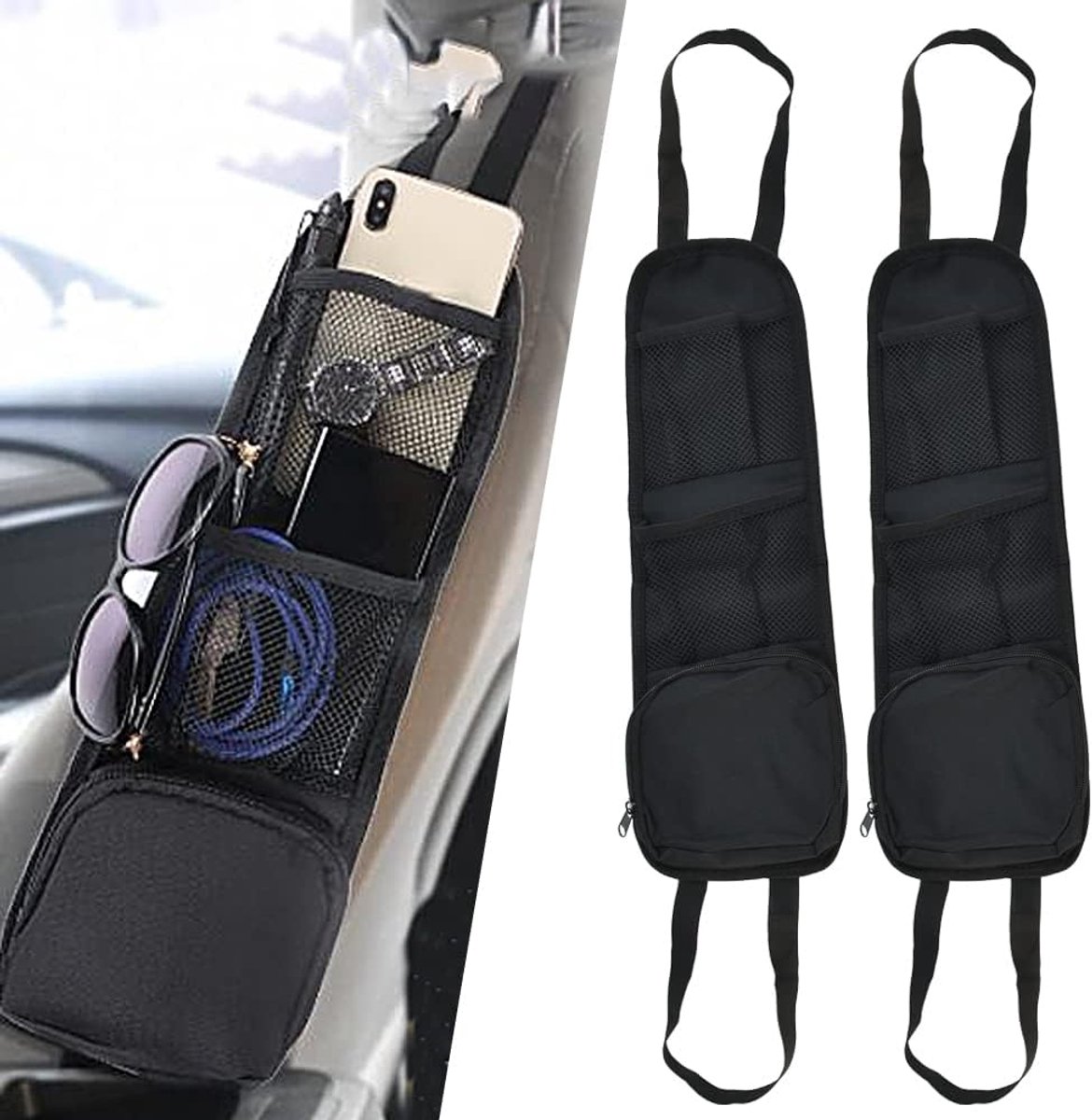 Image of 2-pack auto-opbergzakken van mesh - opbergvakken voor de zij-autostoel - Oxford-stof - mesh-tas - opbergtas - opbergtas voor de auto - voor de voorpassagiersstoel - zwart