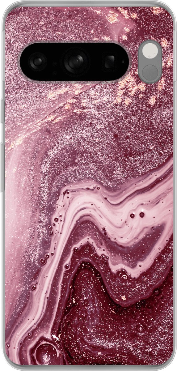Telefoonhoesje Geschikt voor Google Pixel 8 Pro hoesje - Natuursteen - Roze - Glitter - Siliconen Telefoonhoesje Telefoonhoesje
