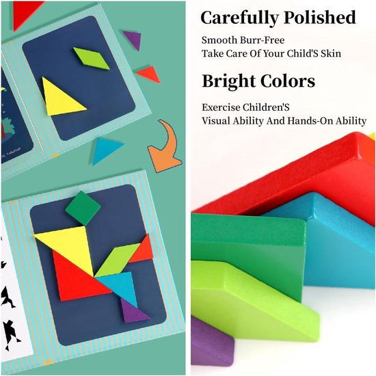 Tangram Magnetic Houten Spel voor Kinderen - Magnetische Tangram Puzzels - Geometrische Vormen - Educatief Speelgoed - Cadeau van Merkloos	 — afbeelding 5