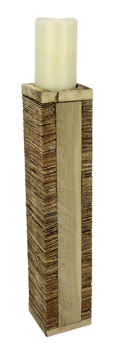 Flair Flower 706787N kaarsenhouder zuil kurk kandelaar decoratie kerstdecoratie pilaarkaars lantaarn van hout landhuisstijl antiek bruin alpenhut shabby, naturel, ca. 47x10x10 cm