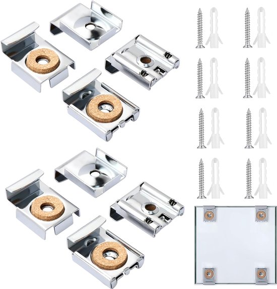 8-Delige Spiegelclips voor Wandmontage, Metalen Spiegelhouderclips
