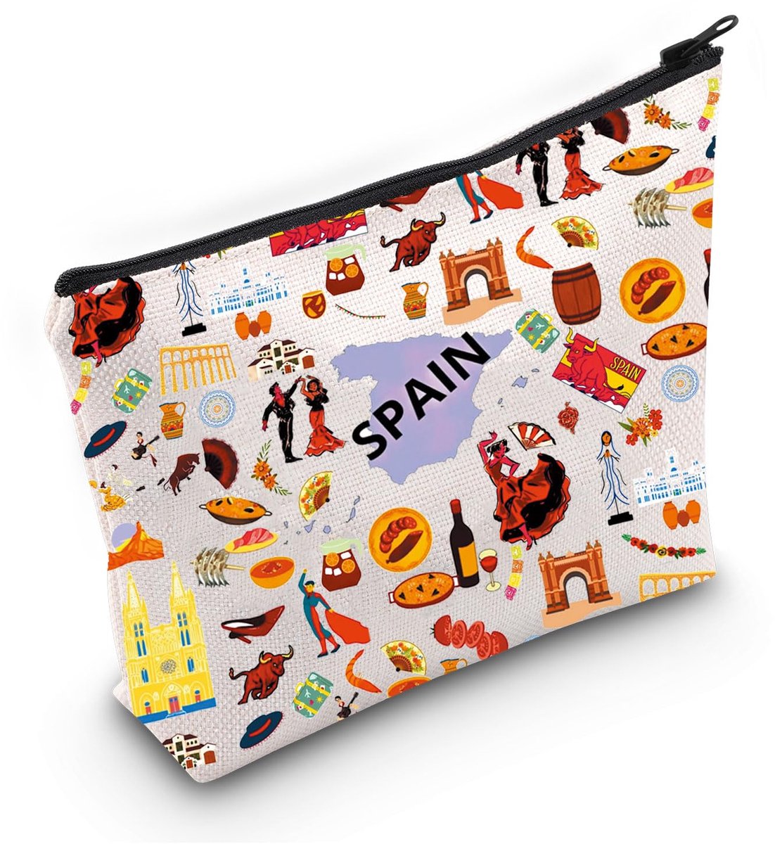 Spain Travel Travel Gift Spain Icons Makeup Bag Spain Travel Holiday Cosmetic Bag Spain Souvenir Gift, Spain Icons Bag