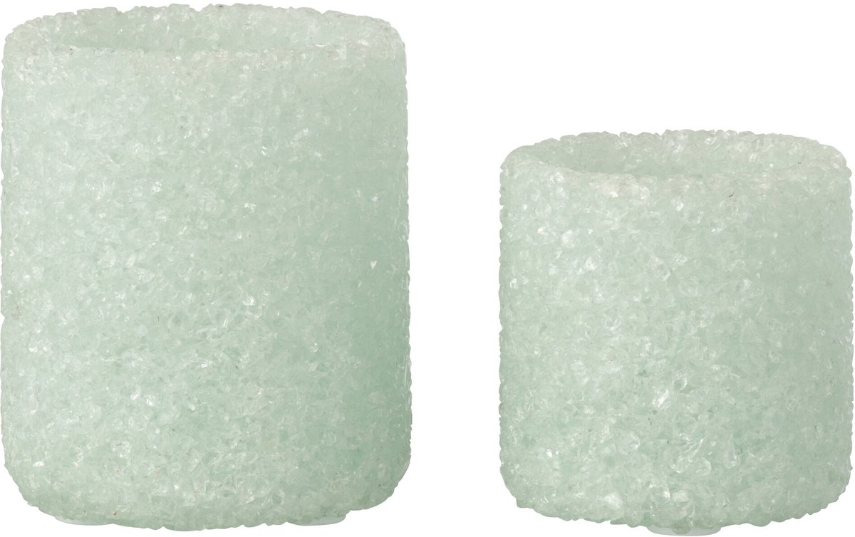 J-Line theelichthouder - steen/glas - wit - set van 2