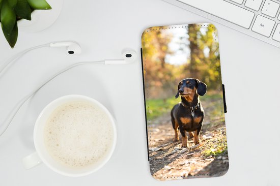 Étui pour téléphone iPhone XR Bookcase - Un teckel dans la forêt - Avec poches - Étui portefeuille avec fermeture magnétique