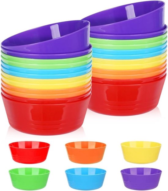 Youngever 54 Stukken Servies voor Kinderen, Herbruikbaar Plastic Kinderservies, Kommen voor Kinderen, Bekers voor Kinderen, Borden voor Kinderen (Rainbow