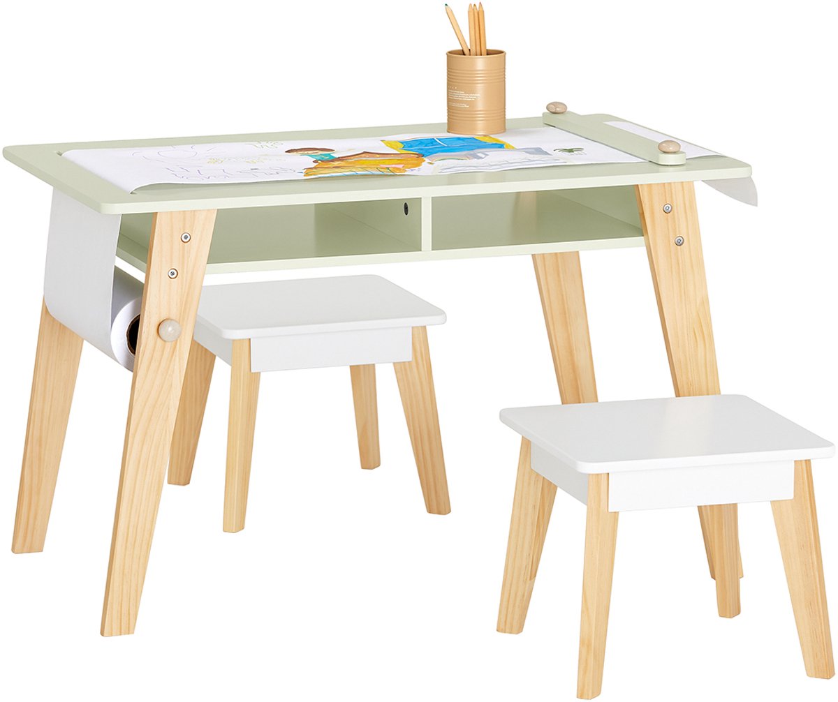 SoBuy KMB92-GR Kinderbureauset - Wit Houten Set met Opbergruimte