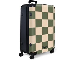 NoBoringSuitcases.com® - Koffer groot - Reiskoffer lichtgewicht - Groen met beige schaakbord print - Reiskoffer met 4 wielen - Grote reis trolley XL - Luggage suitcase - Hardcase reistrolley large - 98 - 100 liter bagage