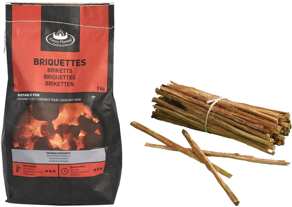 Fancy Flames BBQ aanmaakset - briketten - 3 kilo - met vuurstokjes - 18x - aanmaakhout met hars
