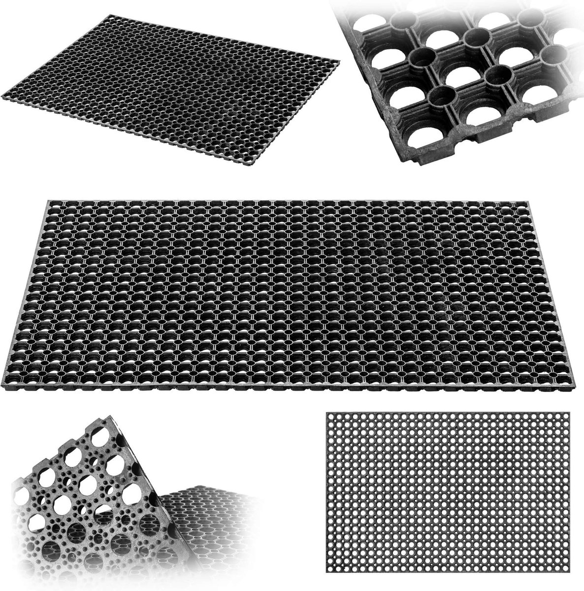 KADAX Deurmat met gatenpatroon, antislip rubberen ringmat voor buiten, rubberen mat van rubber voor de entree (patroon 2, 40 x 60 cm) Zwart