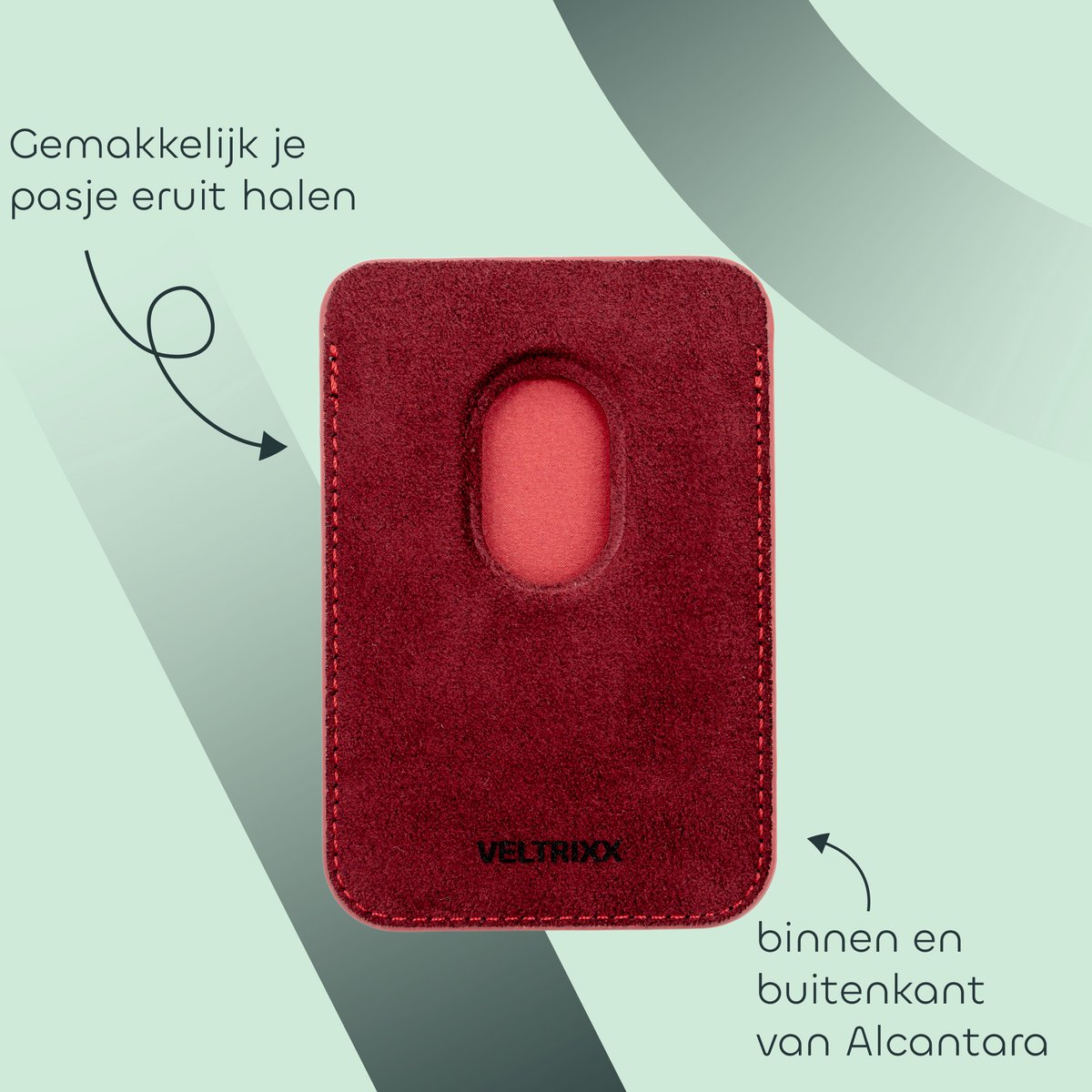 Veltrixx Apple iPhone – MagSafe Wallet – MagSafe Pasjeshouder – Alcantara – Ruby Red