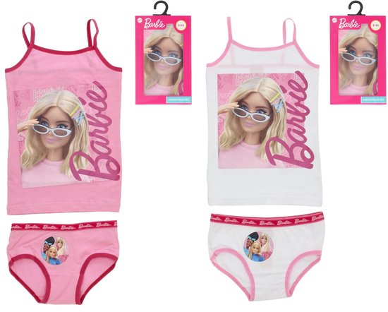 Barbie Ondergoedset - Maat 98/104 - Roze - Wit - Slip - Hemd - Kind