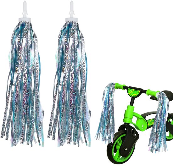 JZK 2 Paar kinderfiets stuur kwasten streamers en meisjes micro scooter bel blauw, scooterstanglinten, accessoires voor meisjesfietsaccessoires