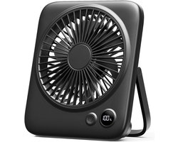Sounix Mini USB Ventilator - Oplaadbare Tafelventilator - 4000mA Powerbank - LED-scherm - 4 Snelheden - Klein, Stil & Geruisloos - Zwart