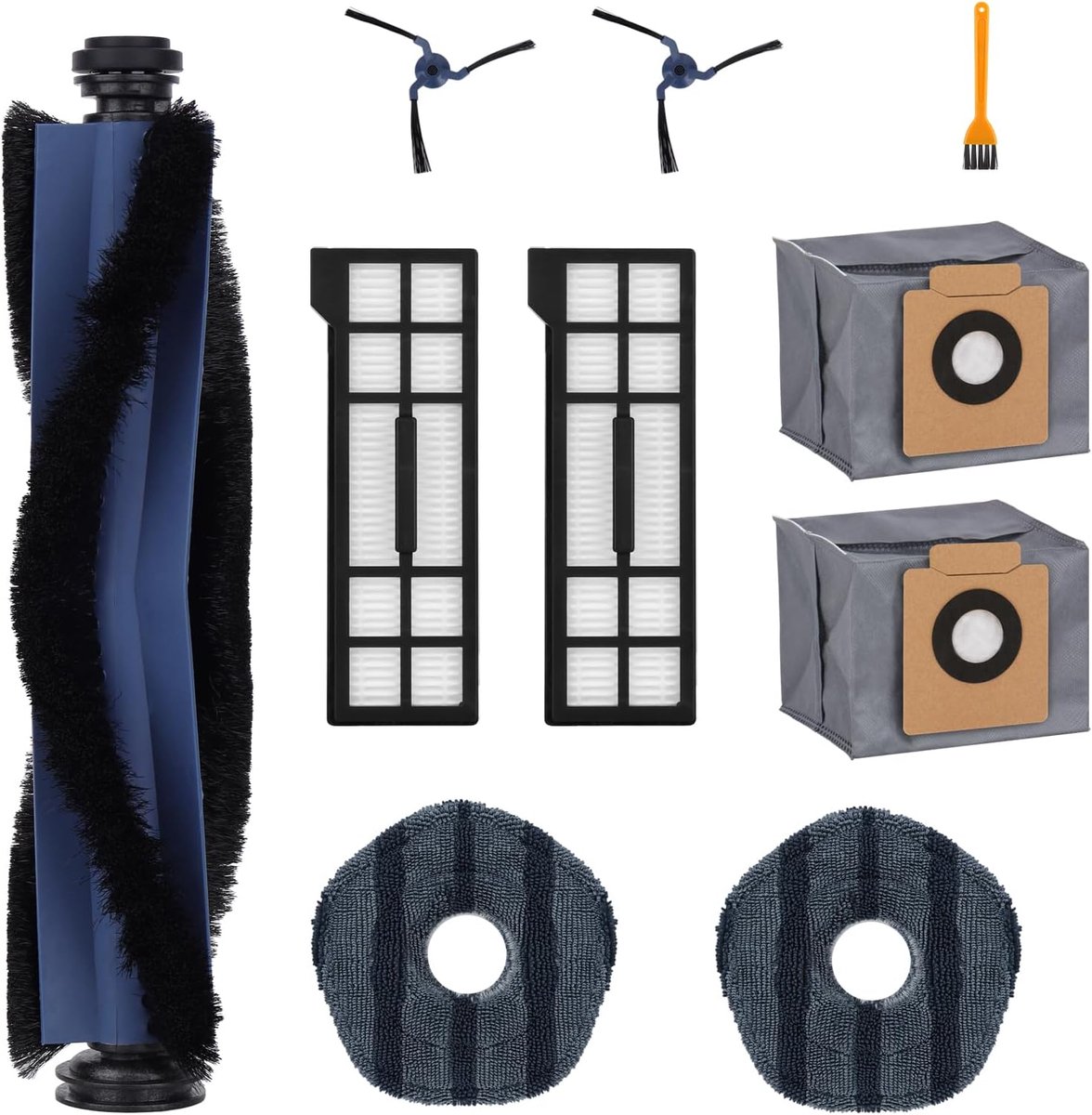 10-delige accessoireset Geschikt voor Eufy X10 Pro Omni Vacuüm Cleaner Robot - Reserveonderdelen - 1 Hoofdborstel - 2 Zijborstels - 2 Cartridges - 2 Doeken - 2 Stofzakken - 1 Kleine Borstel