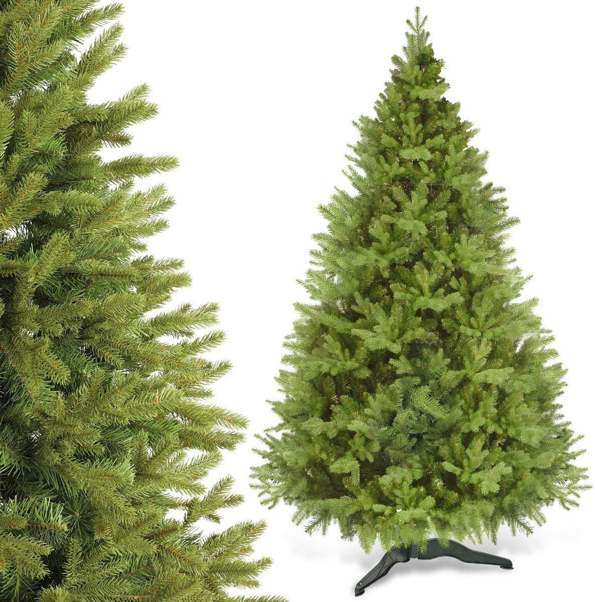 KADAX Kerstboom, kunstkerstboom 220 cm van PE- en pvc-kunststof, sparren met kunststof standaard, diameter ca. 140 boom met 91 takken en 18 boomkronen (maannacht 220 cm)
