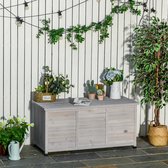 Pugsdrly Tuinbox, weerbestendig, luchtdoorlatend, kussenbox, opbergbox, vurenhout, grijs, 127 x 56 x 60 cm