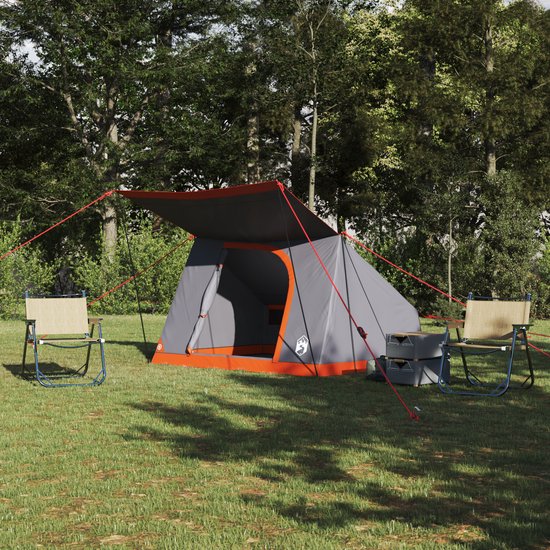 vidaXL - Camping - Tent - met - dak - Grijs - en - Oranje - 282 - x - 225 - x - 154 - cm - taft van Vidaxl — afbeelding 4