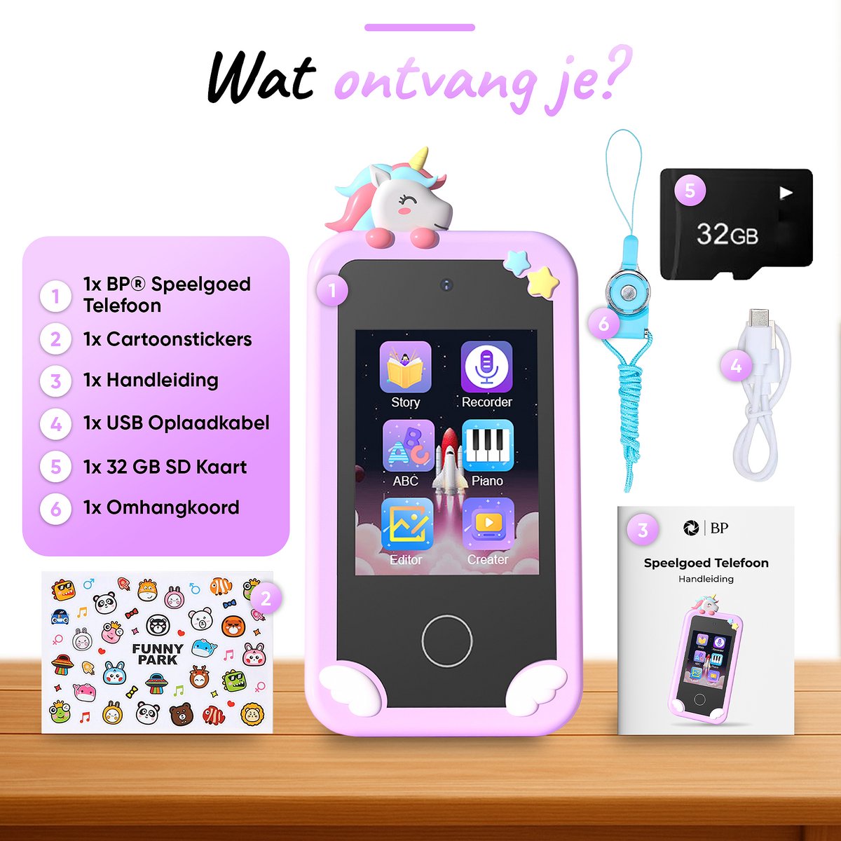 BP® Speelgoed Telefoon Paars - Kindertelefoon - Kindercamera - Educatief Speelgoed 3 Jaar - Kinder Telefoon - Nederlandse Instellingen - 22 Kindvriendelijke Offline Apps - Educatieve Spellen - Inclusief 32 GB SD Card — afbeelding 9
