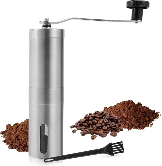 Foto: Handmatige koffiemolen handmolen van roestvrij staal met keramische bramen met verstelbare keramische conische bramen handmatig malen compact en draagbaar geschikt voor thuis op kantoor of op reis
