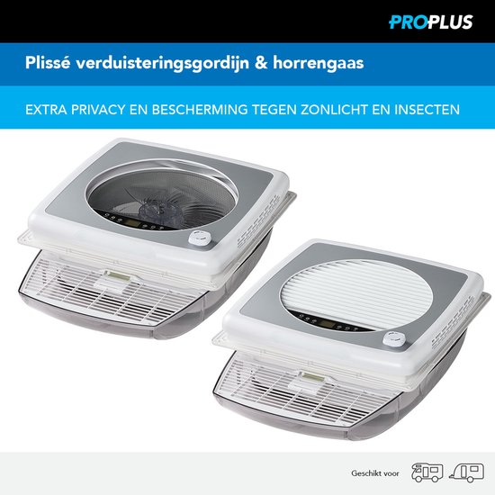 ProPlus Dakluik DeLuxe - 40 x 40 cm - 12 Volt - LED-verlichting - Touchscreen, Afstandsbediening & Stille Ventilator - Insectenhor - Dakraam Caravan - Transparant van ProPlus — afbeelding 5