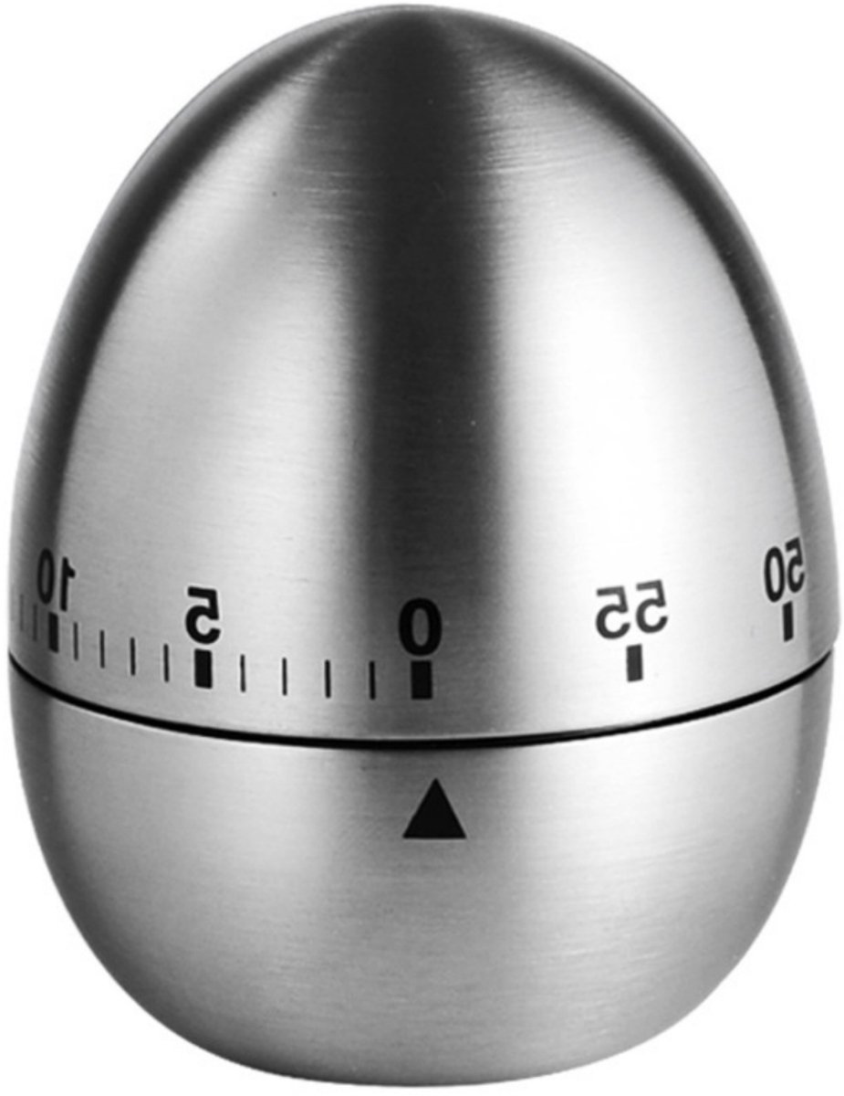EXCITAT Mechanische eierklok - Timer - Eierklok - Eivormig kort alarm - Eivormige timer - Gemaakt van roestvrij staal - geschikt voor keukens - Tot 55 minuten - Zilver