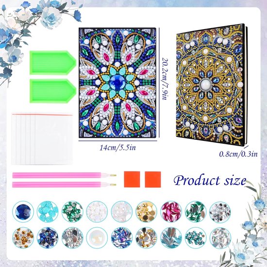 2 stuks Diamond Painting Mandala A5 notitieboek - knutselset voor kinderen vanaf 6 - 7 - 8 - 9 - 10 jaar - 5D DIY Diamond Pasted Painting - notitieboeket - knutselen - meisjes - cadeau - creatief speelgoed voor meisjes van 10 van Joy Toy — afbeelding 4