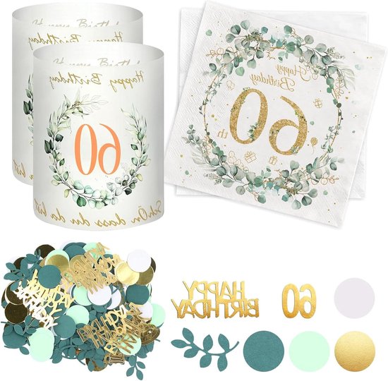 20e Verjaardag Tafeldecoratie Set - 12 Windlichten, 500 Confetti & 20 Servetten Zwart Goud