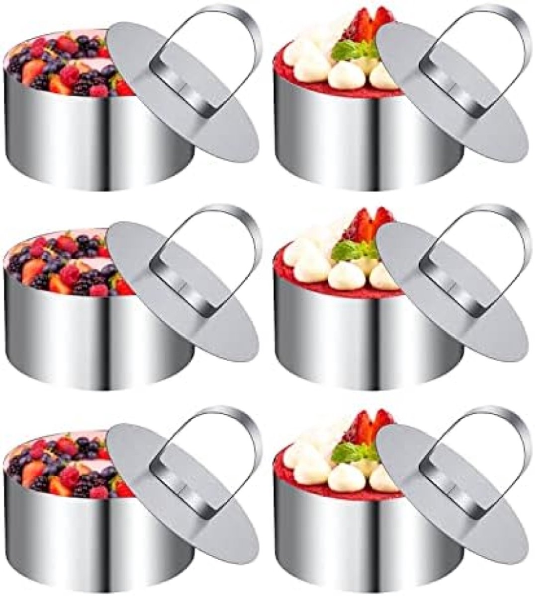 PolkaHome Dessertringen Set - 6 Stuks Roestvrijstalen Serveerringen voor Taarten, Mousse en Gebak - Ovenbestendig - Inclusief Deksels - 8 cm Diameter - Ideaal voor Thuisbakken en Professioneel Gebruik
