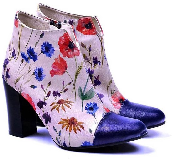 GOBY Wildflower Bloom Enkellaarsjes – Handmade – Vegan Leer – Dames – Maat 38