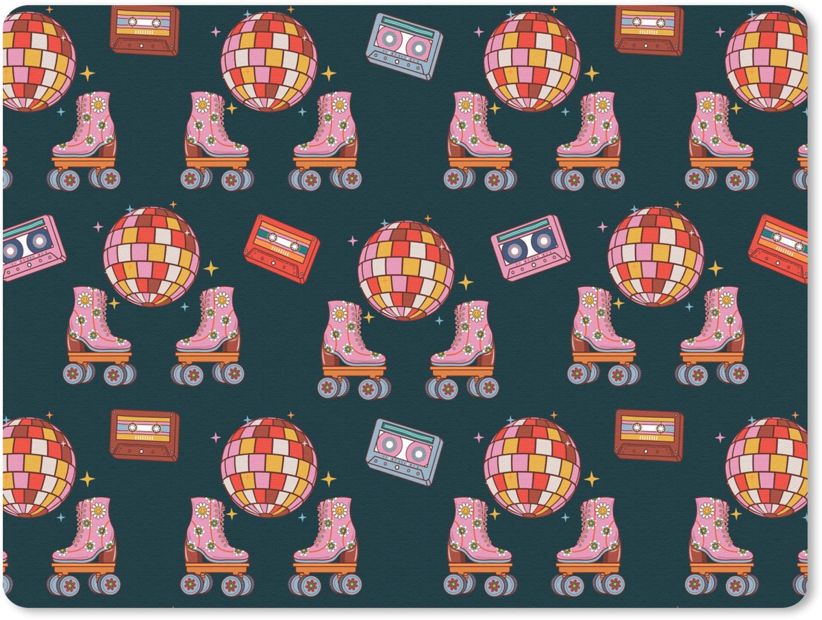 Muismat 23x19 cm - Mousepad Rolschaatsen - Patroon - Disco - Muismatten